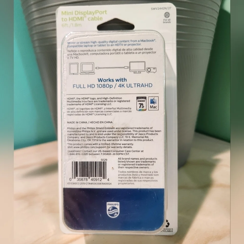 New Philips White HDMI Cable 6ft